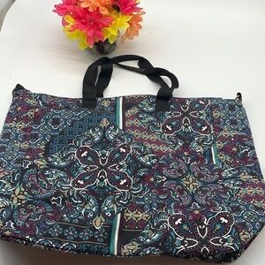 Soft Surroundings Black Blue Patterned Large Tote Bag. TOT9364D
